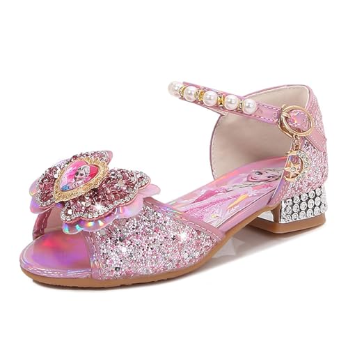 YOSICIL Prinzessinn-Schuhe mit Schleife Mädchen Kinder Sandalen mit Pailletten Krisatallen für Weihnachten Cosplay Verkleidung Geburtstagsparty Karneval, Rosa 27 von YOSICIL