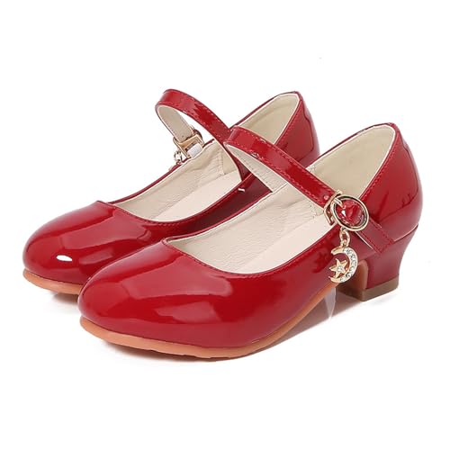 YOSICIL Prinzessinnenschuhe Mädchen Kinder Elegant Sandalen mit Absatz Mary Jane Schuhe mit Anhänge Pumps Ballerina Festlich für Partys Geburtstag Geschenk Festival Alltag Hochzeit, Rot 02, 31 von YOSICIL