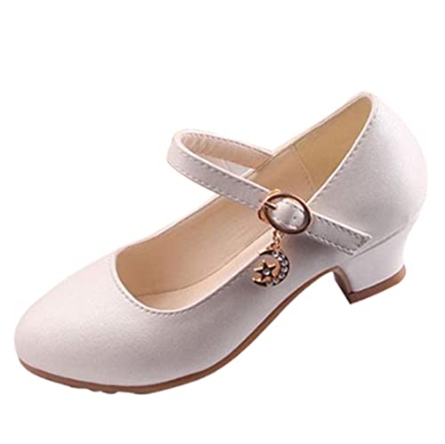 YOSICIL Prinzessinnenschuhe Mädchen Kinder Elegant Sandalen mit Absatz Mary Jane Schuhe mit Anhänge Pumps Ballerina Festlich für Partys Geburtstag Geschenk Festival Alltag Hochzeit, Weiß, 34 von YOSICIL