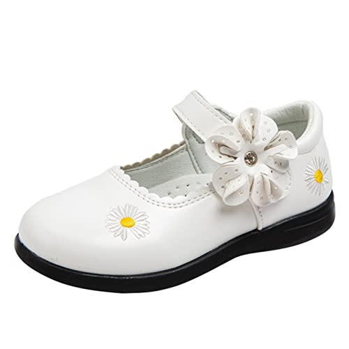 YOSICIL Prinzessinnenschuhe Mädchen Kinder Sandalen Mary Jane Schuhe Lederschuhe mit Gänseblümchen für Freizeit Geburtstag Geschenk Weihnachten Fest Partys Fasching Uniformschuhe, Weiß, 37 von YOSICIL