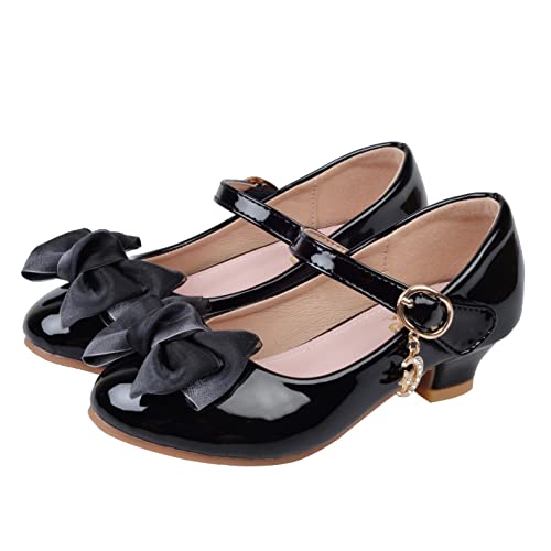 YOSICIL Prinzessinnenschuhe Mädchen Kinder Sandalen mit Schleifen Mary Jane Schuhe mit Absatz für Hochzeit Weihnachten Geburtstag Partys Halloween Uniformschuhe Abendschuhe, Schwarz, 33 von YOSICIL