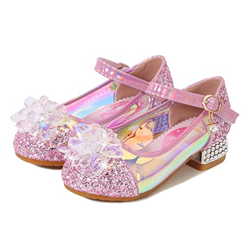 YOSICIL Prinzessinnenschuhe mit Absatz Mädchen Kinder Glitzer Glitter Pailletten Sandalen Cosplay Verkleidung Kostüm Karneval Party Abendschuhe Weihnachten Geburtstag Geschenk,Rosa 27 von YOSICIL