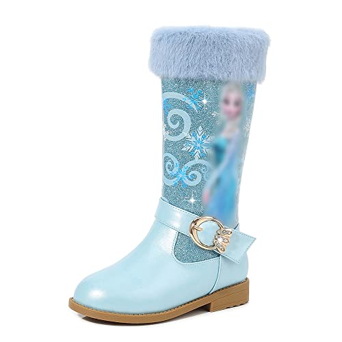 YOSICIL Stiefel Kinder Prinzessin Elsa Schneestiefel Mädchen Eiskönigin Winterstiefel Weihnachten Geburtstag Warmem Outdoor Schuhe Winter Rutschfest 3-8 Jahre Schlupfstiefel von YOSICIL