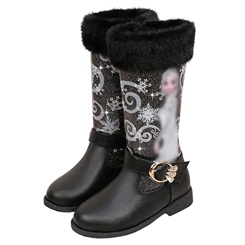 YOSICIL Stiefel Kinder Prinzessin Elsa Schneestiefel Mädchen Eiskönigin Winterstiefel Weihnachten Geburtstag Warmem Outdoor Schuhe Winter Rutschfest 3-8 Jahre Schlupfstiefel von YOSICIL