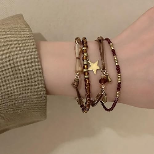 YOSKAEDI Armband Handgefertigte Armbänder mit Perlen für Damen Mädchen - 4 Stück Braune Retro Perlenarmband für Alltag Party YOSKAEDI Armband Handgefertigte Armbänder mit Perlen für Damen Mädchen - 4 Stück Braune Retro Perlenarmband für Alltag Party von YOSKAEDI