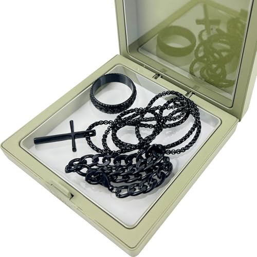 YOSKAEDI Herren Halskette Kette Silberkette Königskette 3-teiliges Set mit Armband & Ring, Edelstahl Schmuck für Männer, HipHop Style Geschenk für Vater & Freund(Schwarz) von YOSKAEDI