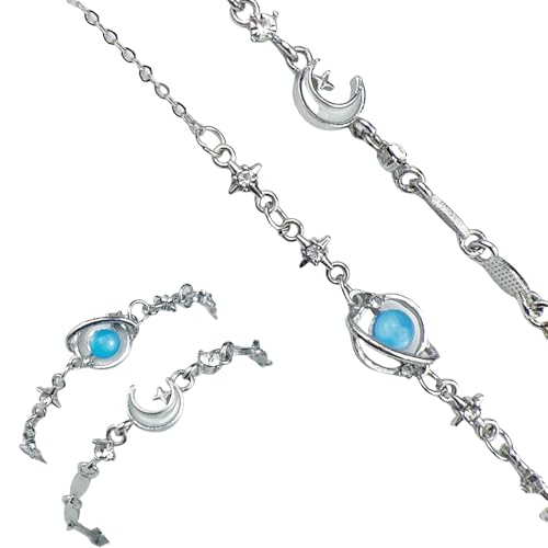 YOSKAEDI Romantisches Damen Armband 2er Set | Charm Armband mit Sternen und Mond | Personalisiertes Freundschaftsarmband | Geschenk für Valentinstag, Geburtstag & Jahrestag von YOSKAEDI