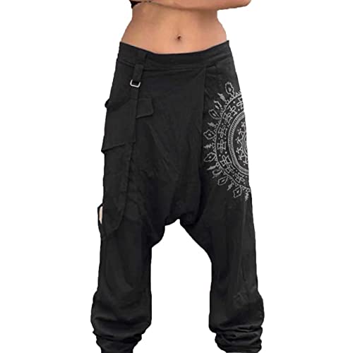 Herren Baggy Haremshose Japanisch Einfarbige Freizeithose aus Baumwolle und Leinen Männer Loose Casual Heimhose Lang Leichte Atmungsaktiv Pluderhose Oversize Weites Bein Jogginghose von YOSUWOAI