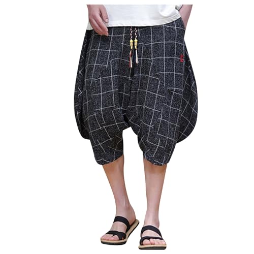 Herren Haremshose Chinesischen Stil Kariert Outdoorhose Mittelalterliche Hose Vintage Pumphose Baggy Sporthosen Hip Hop Sweathose Japanischer Stil Skateboard Hosen Gotisch Haremshosen von YOSUWOAI