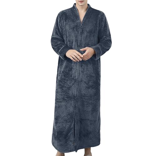 YOSUWOAI Bademantel Lang mit Reissverschluss Herren Morgenmantel Flauschig Fleece Loungewear Loose fit Nachtwäsche Gepolstert Dicke Hausmantel Winter Warm Schlafanzug Oversize Saunamantel von YOSUWOAI