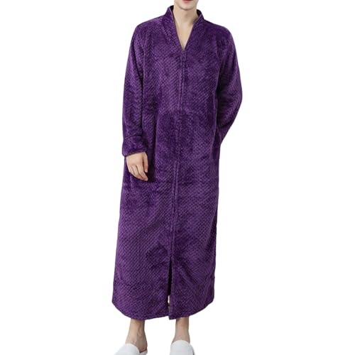 YOSUWOAI Bademantel Lang mit Reissverschluss Herren Morgenmantel Flauschig Fleece Loungewear Loose fit Nachtwäsche Gepolstert Dicke Hausmantel Winter Warm Schlafanzug Oversize Saunamantel von YOSUWOAI