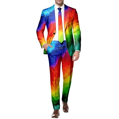 YOSUWOAI Bunt Regenbogen Anzug Herren Pride Outfit 2 Teilig LGBTQ Anzugjacke und Anzughosen Rainbow Print Anzugmantel und Hose 3D Druck Lustig Hochzeitsanzug Pride Month Sets YOSUWOAI Bunt Regenbogen Anzug Herren Pride Outfit 2 Teilig LGBTQ Anzugjacke und Anzughosen Rainbow Print Anzugmantel und Hose 3D Druck Lustig Hochzeitsanzug Pride Month Sets von YOSUWOAI