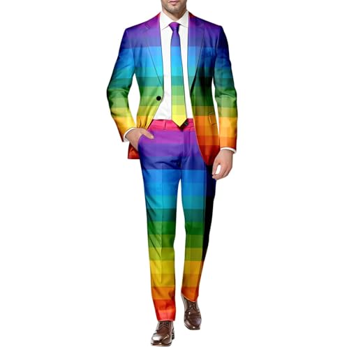 YOSUWOAI Bunt Regenbogen Anzug Herren Pride Outfit 2 Teilig LGBTQ Anzugjacke und Anzughosen Rainbow Print Anzugmantel und Hose 3D Druck Lustig Hochzeitsanzug Pride Month Sets YOSUWOAI Bunt Regenbogen Anzug Herren Pride Outfit 2 Teilig LGBTQ Anzugjacke und Anzughosen Rainbow Print Anzugmantel und Hose 3D Druck Lustig Hochzeitsanzug Pride Month Sets von YOSUWOAI