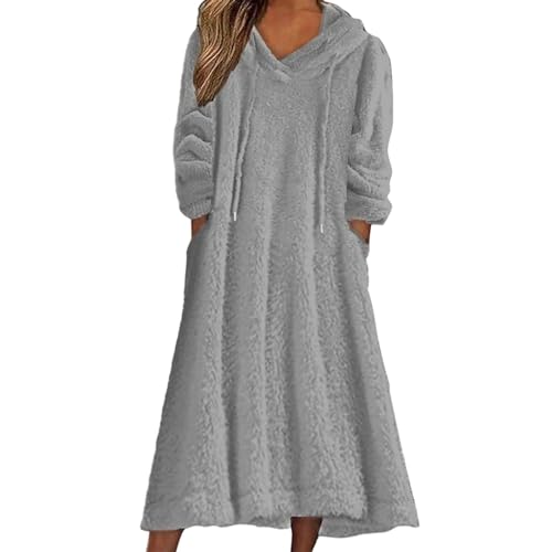 YOSUWOAI Damen Winter Kleid Lose Plüsch Kapuzenkleid Langes Pulloverkleid Fleece Langarm Winterkleid mit Taschen Winter Warm Pyjama Kleid mit Kapuze V Ausschnitt Elegant Hauskleid YOSUWOAI Damen Winter Kleid Lose Plüsch Kapuzenkleid Langes Pulloverkleid Fleece Langarm Winterkleid mit Taschen Winter Warm Pyjama Kleid mit Kapuze V Ausschnitt Elegant Hauskleid von YOSUWOAI