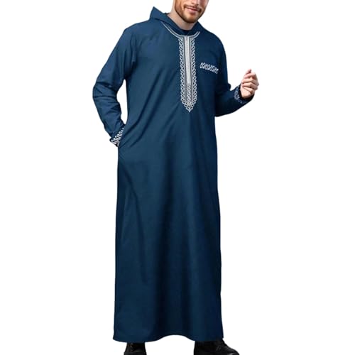 YOSUWOAI Djellaba Herren Muslim Ramadan Qamis mit Kapuze Gebet Islamisch Abaya Langarm Kamis Marokkanisch Kaftan Jelaba Kaftan Muslimische Kleider Ethnisch Maxikleid Ramadan Thobe von YOSUWOAI