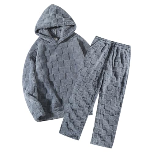 YOSUWOAI Fleece Herren Pyjama Anzug Warm und Bequem Hausanzug 2-teiliger Freizeitanzug mit Kapuzen Sweatshirt und Hose Winter Warm Dicke Schlafanzug Plüsch Zweiteiliger Schlafanzüge von YOSUWOAI