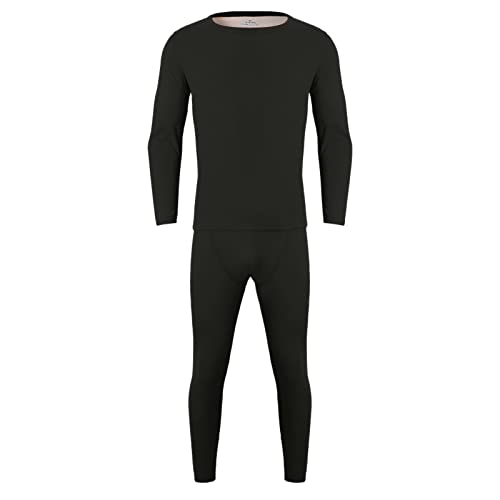 YOSUWOAI Fleece Herren Thermounterwäsche Set Zweiteiliger Thermo Unterhemd und Unterhose Winter Bequem Funktionsunterwäsche Anzug mit Rundhals Pullover und Lang Leggings Einfarbige Hausanzug von YOSUWOAI