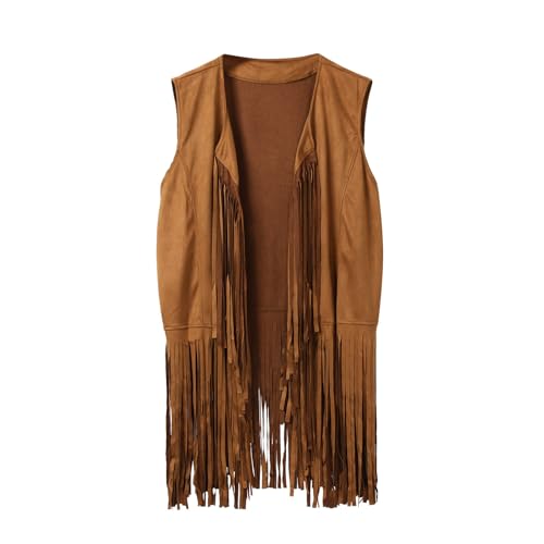 YOSUWOAI Fransenweste Herren 60er Jahre Western Weste Ärmellose Quaste Cardigan Vintage Hippie Weste Einfarbig Karneval Kostüm Weich Freizeitweste Loose Fit Karneval Cosplay Weste von YOSUWOAI