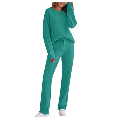 YOSUWOAI Hausanzug Damen Flauschig Warm Schlafanzug Damen Warm Kuschelig Teddy Plüsch Pyjama Set Fleece Zweiteiler Nachtwäsche Winter Bequem Jogginganzug Frottee Freizeitanzug von YOSUWOAI