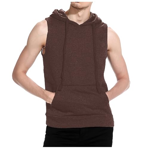YOSUWOAI Herren Ärmelloser Kapuzenwesten Baumwolle Tank Top mit Kapuze Einfarbige Fitness Shirts mit Kängruhtaschen Loose fit Sweatshirt Outdoor Bodybuilding T-Shirts lauf Sportweste von YOSUWOAI