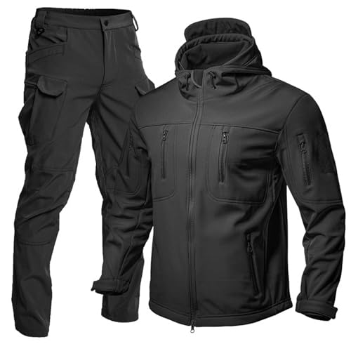 YOSUWOAI Herren Angleranzug Winter Dick Camping Kleidung Taktiktraining Wasserdichtes Set Kapuze Taktische Jacke & Hosen Anzüge für Outdoor Angeln Wandern Camping Gepolstert Taktikanzug von YOSUWOAI