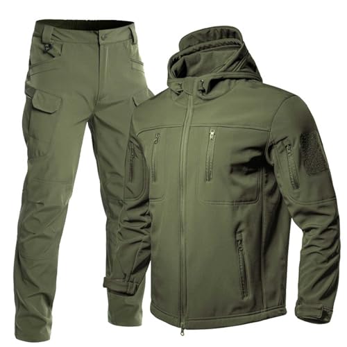 YOSUWOAI Herren Angleranzug Winter Dick Camping Kleidung Taktiktraining Wasserdichtes Set Kapuze Taktische Jacke & Hosen Anzüge für Outdoor Angeln Wandern Camping Gepolstert Taktikanzug von YOSUWOAI