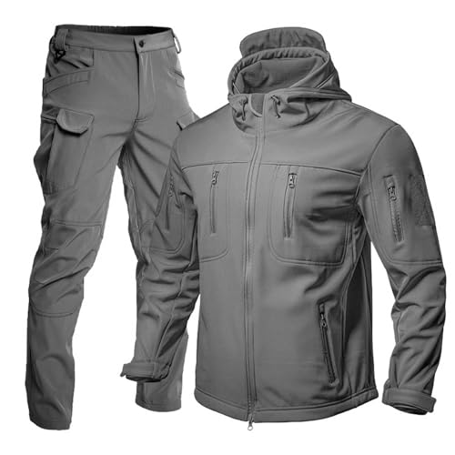 YOSUWOAI Herren Angleranzug Winter Dick Camping Kleidung Taktiktraining Wasserdichtes Set Kapuze Taktische Jacke & Hosen Anzüge für Outdoor Angeln Wandern Camping Gepolstert Taktikanzug von YOSUWOAI