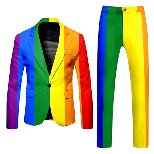 YOSUWOAI Herren Anzug Rainbow Suit Pride Outfit 2-Teilige Blazer und Hose Regenbogen Anzugsakko und Anzughose LGBT Flag Pride Herrenanzug LGBTQ Kleidung Regenbogenflagge Party Kostüm von YOSUWOAI