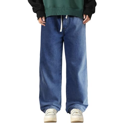 YOSUWOAI Herren Baggy Jeans Fleece Gefütterte Jeanshose Vintage Straight Leg Denim Hosen Teenager Jungen Streetwear Hip Hop Winterjeans Stretch Loose Fit Thermojeans mit Kordelzug von YOSUWOAI