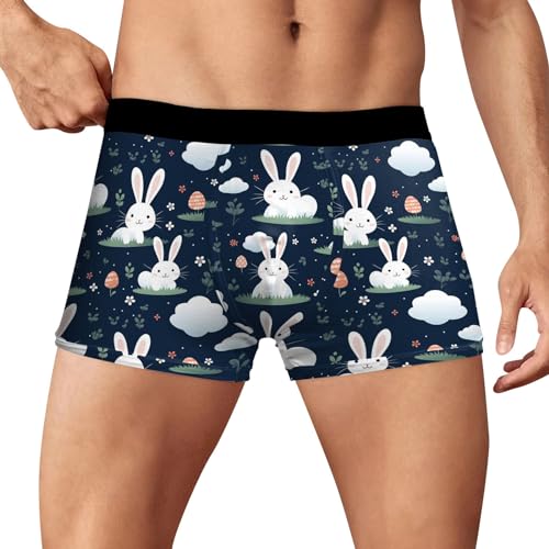 YOSUWOAI Herren Boxershorts Happy Easter Hase Unterhosen Bequem Weich Unterwäsche Sport Unterhose Atmungsaktiver Herrenunterwäsche Osterhasen-Serie Shorts Hipster Underwear von YOSUWOAI