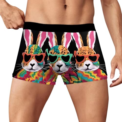YOSUWOAI Herren Boxershorts Happy Easter Hase Unterhosen Bequem Weich Unterwäsche Sport Unterhose Atmungsaktiver Herrenunterwäsche Osterhasen-Serie Shorts Hipster Underwear von YOSUWOAI