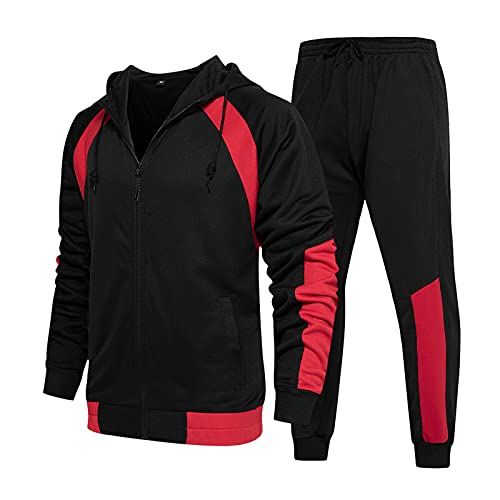 YOSUWOAI Herren Color Blocking Jogginganzug Winter Warm Trainingsanzug Outdoor Sportanzug 2-Teiliges Kapuzenjacke und Jogginghose Bequem Zip Sweatshirt Oberteil Lang Sporthose Set von YOSUWOAI