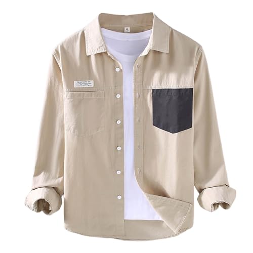 YOSUWOAI Herren Freizeithemden Langarm Button Shirt Leichte Longshirt Oversized Männer Streetwear Lässige Oberteile Basic Bluse Revers T-Shirt Farbblock Freizeit Hemden Cardigan von YOSUWOAI