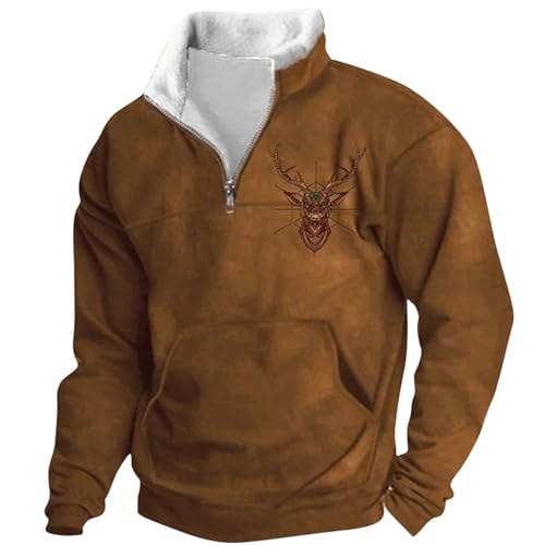 YOSUWOAI Herren Jagd Hirsch Bedruckte Sweatshirt mit 1/4 Knopfleiste Langarm Pullover Vintage Winter Oberteile mit Stehkragen Loose fit Winterpullover Oversized Arbeitspullover YOSUWOAI Herren Jagd Hirsch Bedruckte Sweatshirt mit 1/4 Knopfleiste Langarm Pullover Vintage Winter Oberteile mit Stehkragen Loose fit Winterpullover Oversized Arbeitspullover von YOSUWOAI