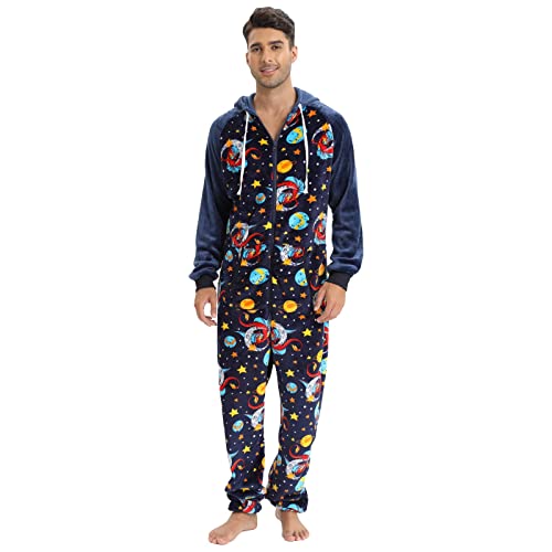 YOSUWOAI Herren Jumpsuit Kuschelig Spaß Lang Pyjama Winter Warm Schlafoverall mit Reißverschluss Männer Teddy Fleece Einteiler Onesie Schlafanzug Loose fit Hausanzug Bequem Nachtwäsche von YOSUWOAI
