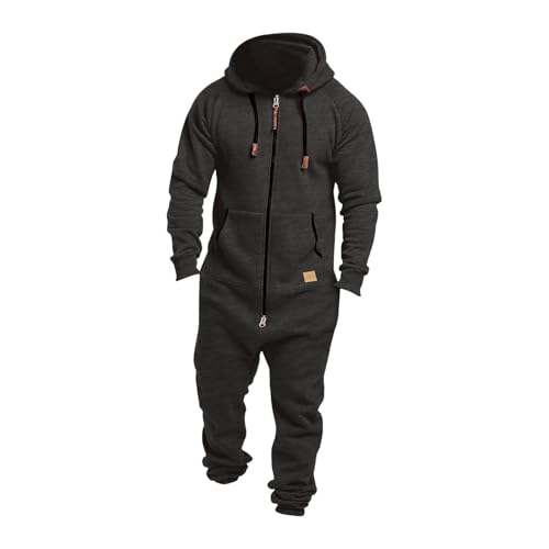 YOSUWOAI Herren Jumpsuit Pyjama Kuschelig Lustig Lang Freizeitanzug Winter Warm Plüsch Overall Trainingsanzug mit Reißverschluss Teddy Fleece Einteiler Onesie Schlafoverall mit Kapuze von YOSUWOAI
