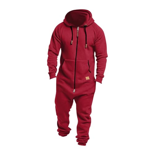 YOSUWOAI Herren Jumpsuit Pyjama Kuschelig Lustig Lang Freizeitanzug Winter Warm Plüsch Overall Trainingsanzug mit Reißverschluss Teddy Fleece Einteiler Onesie Schlafoverall mit Kapuze von YOSUWOAI