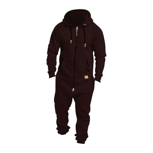 YOSUWOAI Herren Jumpsuit Pyjama Kuschelig Lustig Lang Freizeitanzug Winter Warm Plüsch Overall Trainingsanzug mit Reißverschluss Teddy Fleece Einteiler Onesie Schlafoverall mit Kapuze von YOSUWOAI