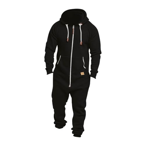 YOSUWOAI Herren Jumpsuit Pyjama Kuschelig Lustig Lang Freizeitanzug Winter Warm Plüsch Overall Trainingsanzug mit Reißverschluss Teddy Fleece Einteiler Onesie Schlafoverall mit Kapuze von YOSUWOAI