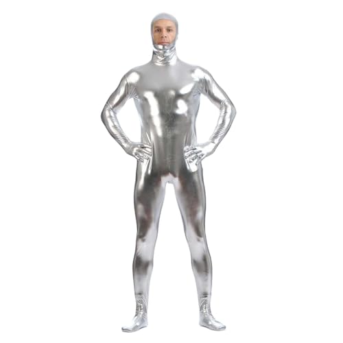 YOSUWOAI Herren Metallic Bodysuit Overall Stretch Eng Jumpsuit Männer Ganzanzug Glitzer 70er 80er Disco Fasching Karneval Kostüm Party Clubwear Shiny Einfarbige Einteiler Onesie von YOSUWOAI