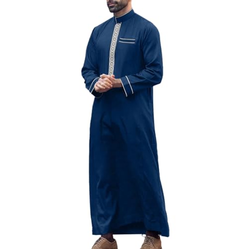 YOSUWOAI Herren Muslim Druck Kaftan Islamisch Royalty Dubai Robe Stehkragen Lange Ärmel Retro Tuniken Abaya Lose Gebetskleidung Mit Stickerei Islam Arabische Kleidung für Männer von YOSUWOAI