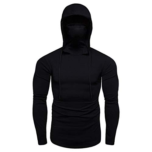 YOSUWOAI Herren Ninja Hoodies mit Maske Langarm Sweatshirts High Neck Slim Fit Pull Sport Hooded Top Bequem Winterpullover Warm Pullover Sweater mit Kapuze Einfarbige Kapuzenpulli von YOSUWOAI