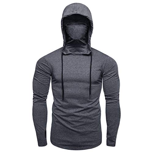 YOSUWOAI Herren Ninja Hoodies mit Maske Langarm Sweatshirts High Neck Slim Fit Pull Sport Hooded Top Bequem Winterpullover Warm Pullover Sweater mit Kapuze Einfarbige Kapuzenpulli von YOSUWOAI