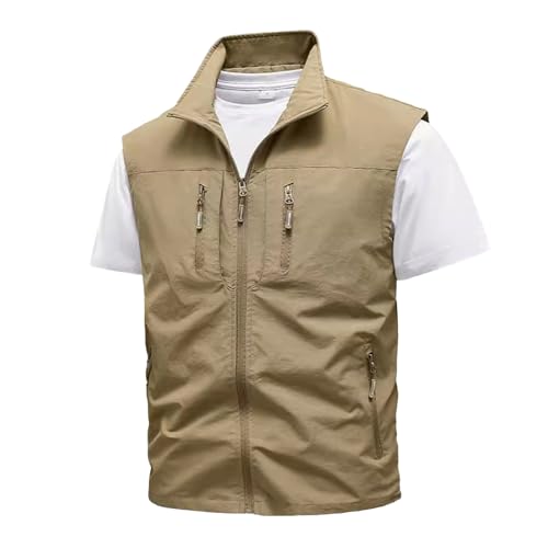 YOSUWOAI Herren Outdoor Weste Dünne Anglerweste Golf Leicht Gilet Schnelltrocknende Ärmellose Arbeitsweste Atmungsaktiv Nequem Jagdweste mit Vielen Taschen für Safari Fotografie von YOSUWOAI