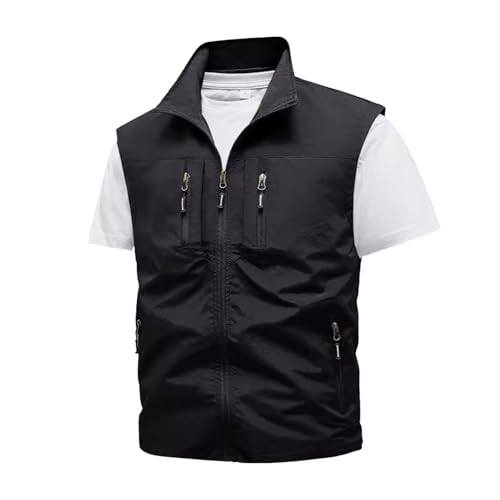 YOSUWOAI Herren Outdoor Weste Dünne Anglerweste Golf Leicht Gilet Schnelltrocknende Ärmellose Arbeitsweste Atmungsaktiv Nequem Jagdweste mit Vielen Taschen für Safari Fotografie von YOSUWOAI