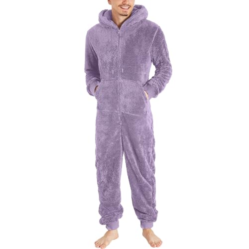 YOSUWOAI Herren Overall Schlafoverall Kuschelig Warm Jumpsuit Pyjama One Piece Anzug Teddy Fleece Loungewear Flauschig Schlafanzug Einteiler Onesie mit Reißverschluss Winter Bequem Weich Hausanzug von YOSUWOAI