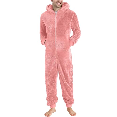 YOSUWOAI Herren Oversize Jumpsuit Winter Warm Plüsch Overall Schlafoverall mit Reißverschluss Kuschelig Lustig Lang Schlafanzug mit Seitentaschen Teddy Fleece Pyjama Einteiler Onesie von YOSUWOAI