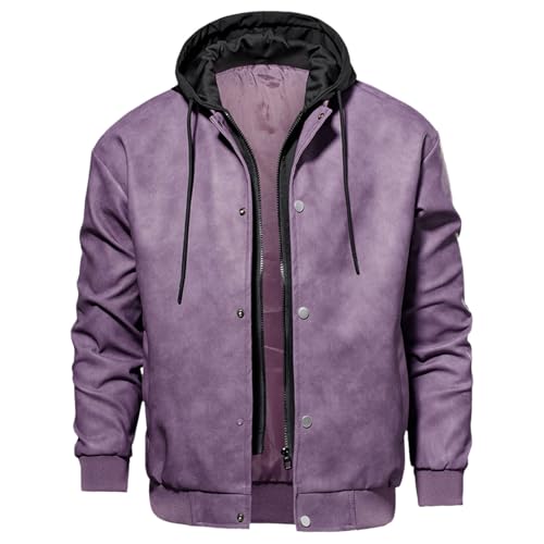 YOSUWOAI Herren PU Leder Jacke Zip Up Bikerjacken mit Kapuze Slim Fit Baseball Blouson Winter Thermo Motorradjacke Verdickte Winddicht Übergangsjacke Vintage Bomberjacke Bequem Winterjacke von YOSUWOAI