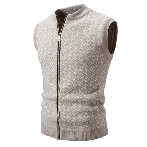 YOSUWOAI Herren Strickweste Ohne Ärmel Strickjacke Cardigan Feinstrick Pullover mit Reißverschluss Ärmellose Pullunder Weste Outdoor Freizeit Strick Weste Bequem Weich Knitted Weste von YOSUWOAI