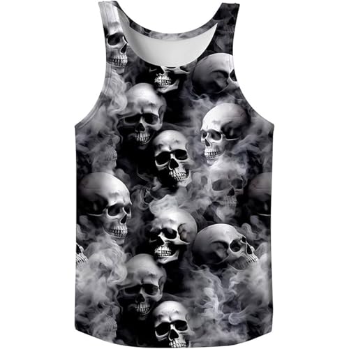 YOSUWOAI Herren Tanktop mit Totenkopf Druck Sommer Fitnessstudio Workout Muskelshirt Schnelltrocknend Atmungsaktiv Sportshirts Ärmellos Tank-Top Skull Shirts Gothic Sleeveless T Shirts von YOSUWOAI